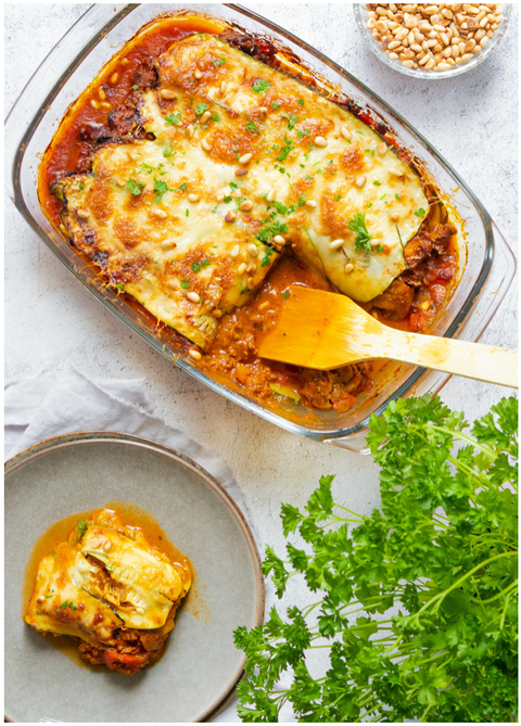 Courgette lasagne met tomatensaus & rundergehakt